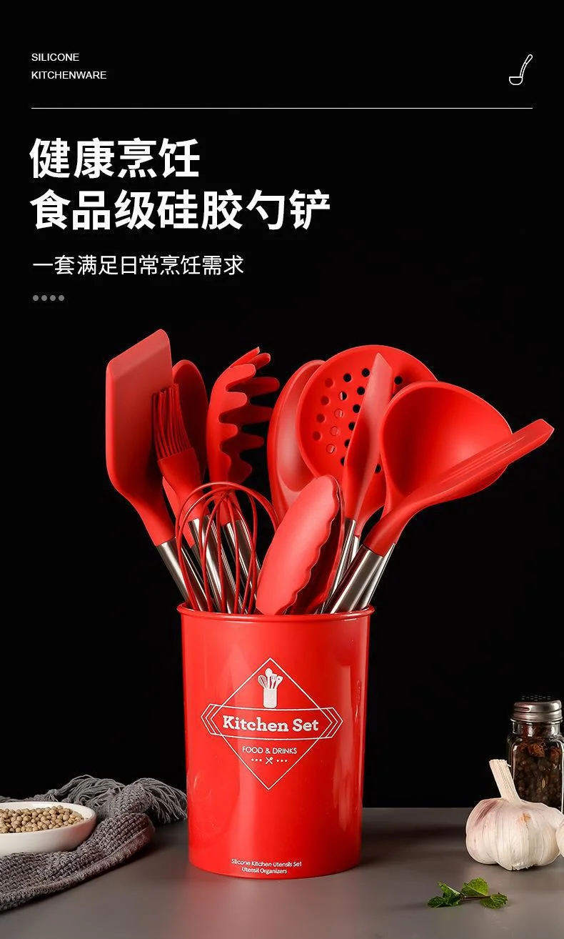 Stainless Steel Handle Kitchen Tool Set Bakeware Spatula Spoon Kitchen Implements Non-Stick Silicone Cooking Utensil Kitchen Gadget Silicone Kitchen Utensils