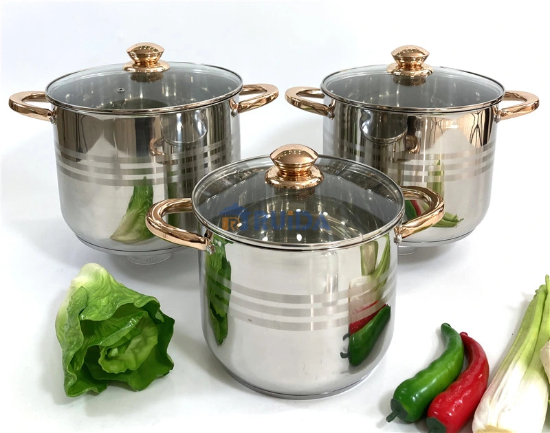 6 Pieces 8 Pieces 10 Piecs Stainless Steel Stock Pot, Stockpot, Cookware Set with Golden Handles