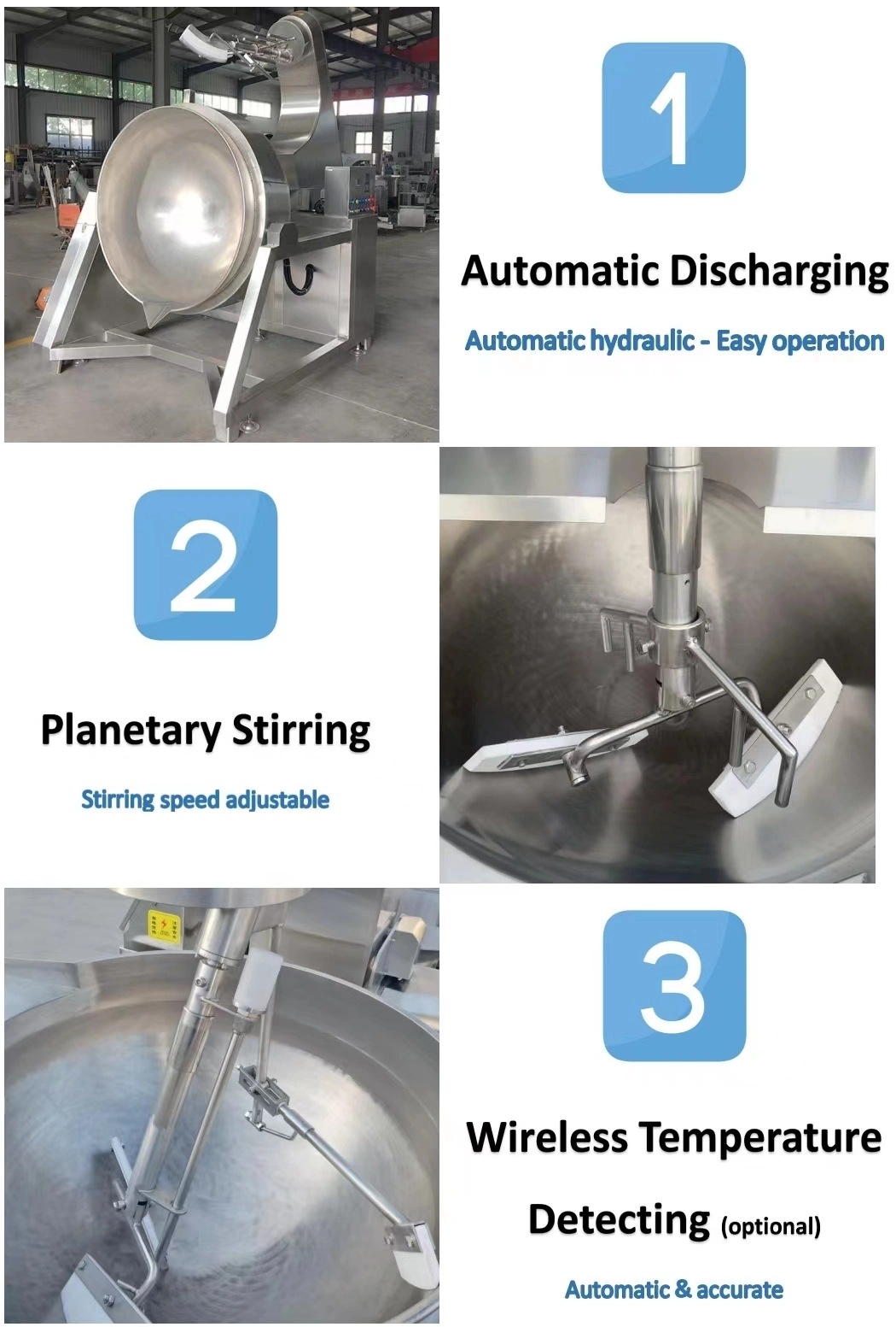 Gas Operated Jacketed Pot with Mixer Machine Steam Heated Cooking Kettle Machinery