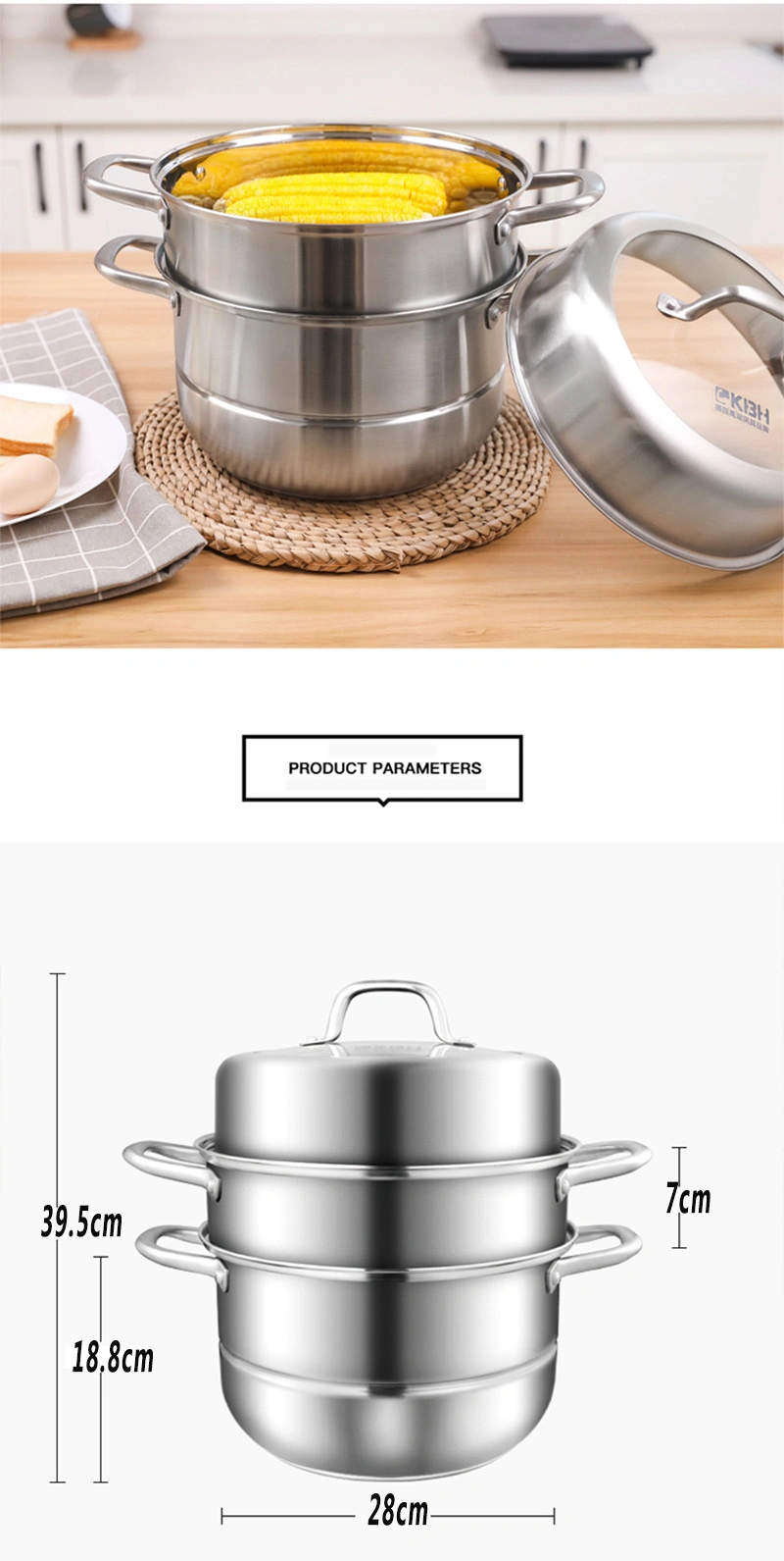 Superior 304 Multi-Purpose Commercial Kitchen Cookware 304 Stainless Steel Steamer Pot Steam Rice/Seafood/Vegetables Directly