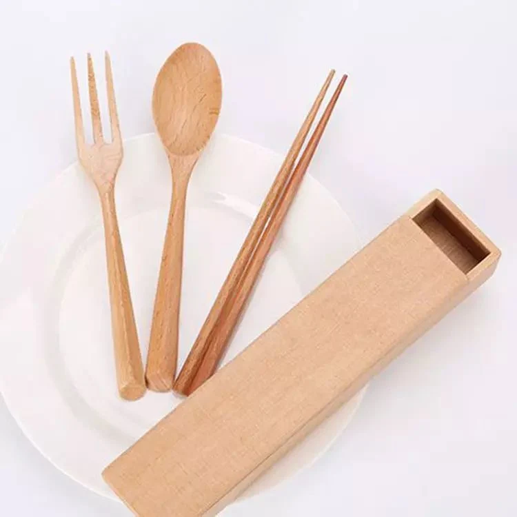 Hot Sale Modern Biodegradable Cutlery Wooden Spoon Fork and Knife Tableware Set