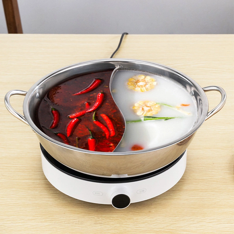 Kitchenware Cookware Hotel Utensil Restaurant Equipment Metal Soup Pot Stainless Steel Two Flavor Hot Pot Chafing Dish Stove