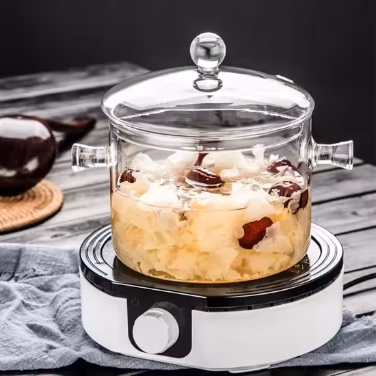 Résistant à la chaleur et grande marmite en verre borosilicaté avec couvercle marmite en verre transparent